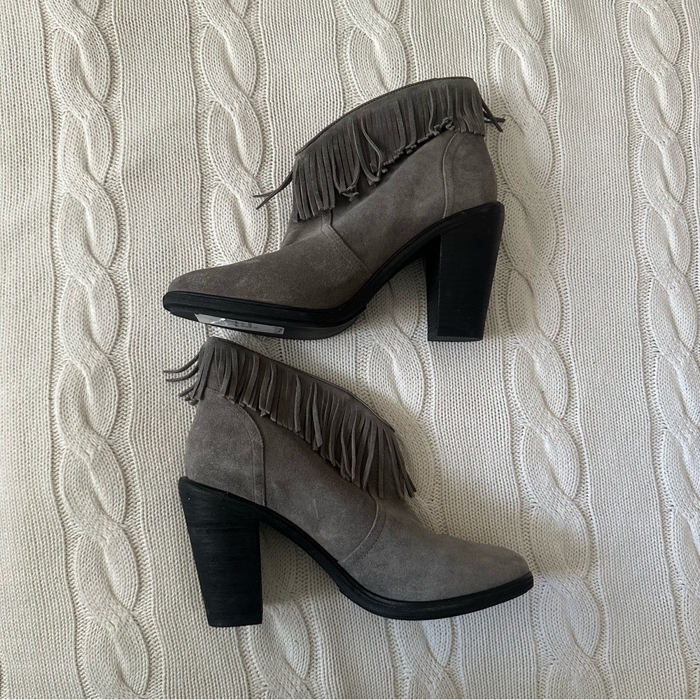 Joie 'Loren' Fringe Bootie Grey Suede Size 37.5 $438
